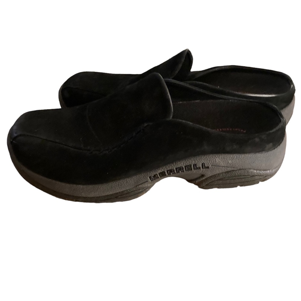 Merrell Black Leather Suede Mules with Black Soleeeee Sze 7